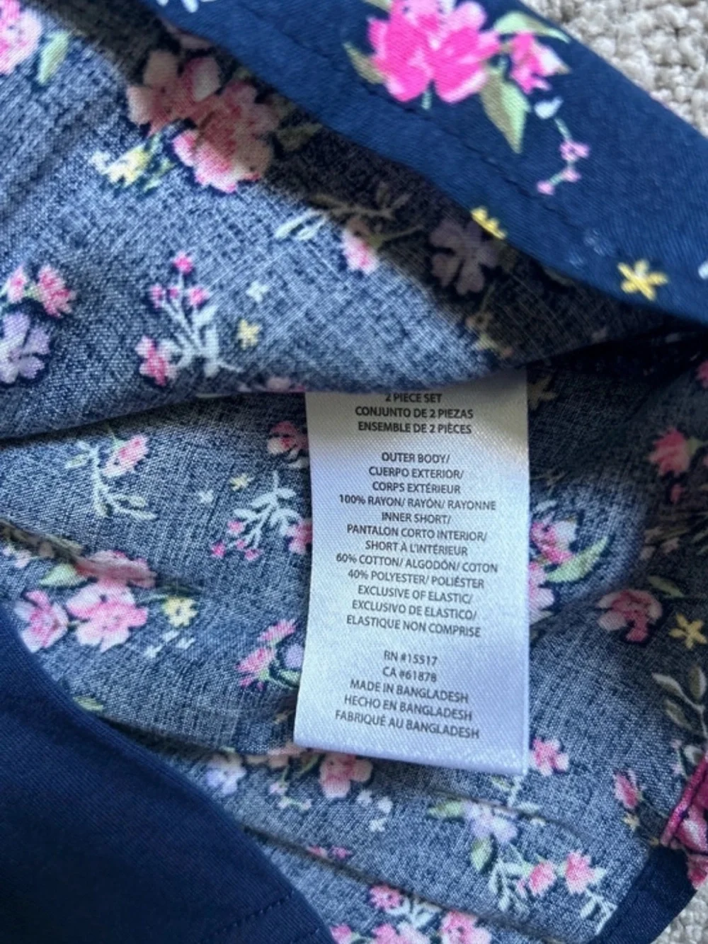 Girls Navy Floral Smocked Ruffle Rayon Set